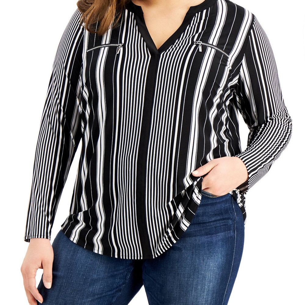 I.N.C. International Concept | Print Zip-Pocket Top | Black & White | Size 3X